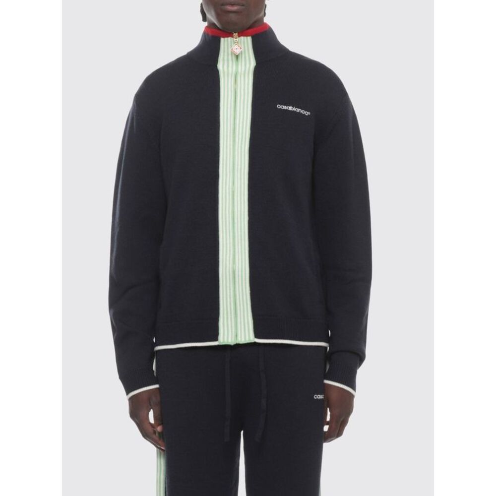 Casablanca Men Casablanca Striped Merino Wool Cardigan With Polo Neck And Zip